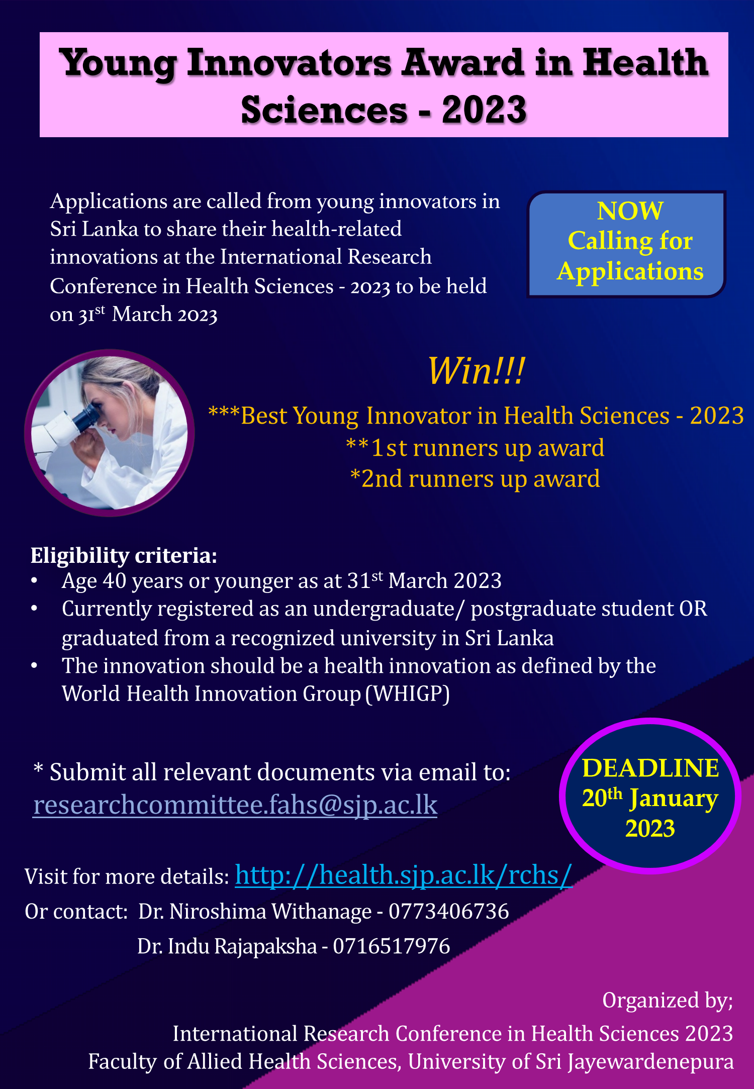 Faculty of Nursing: Young Innovator Award - 2023 - IRCHS 2023, FAHS, USJ